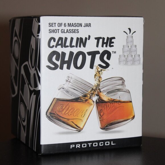 Protocol Calling the Shots Set of 6 Shot Glasses Mason Jars Cheers Gift Novelty - Picture 1 of 6